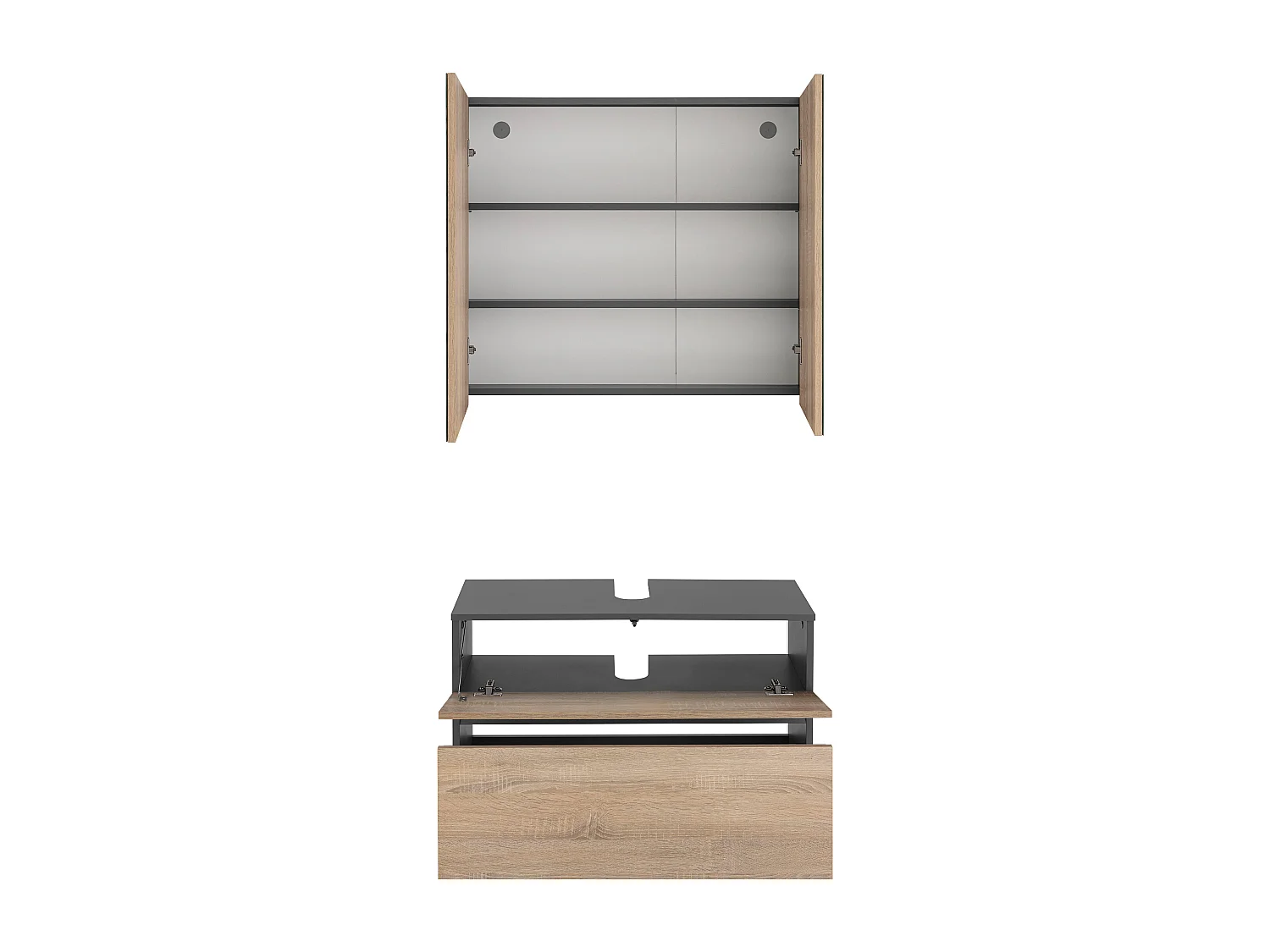 Wisla  | Set de salle de bain avec 2 armoires en aspect chêne