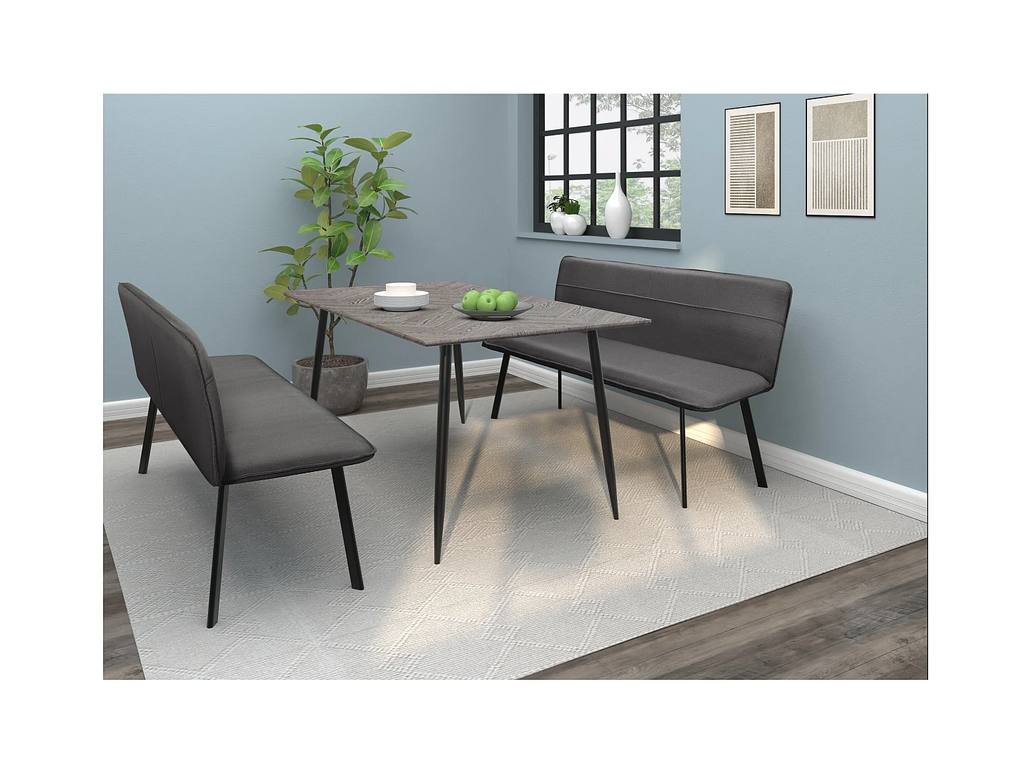 Taylor | Banco de comedor en tela antracita y patas de metal negro