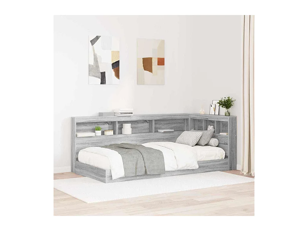 Cabecera de almacenamiento con estante Gris sonoma 90 cm