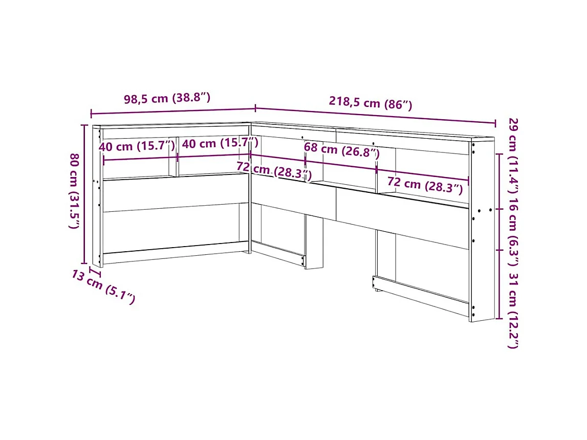Boekenkast Hoofdeinde L-vormig 80 cm massief grenenhout wit