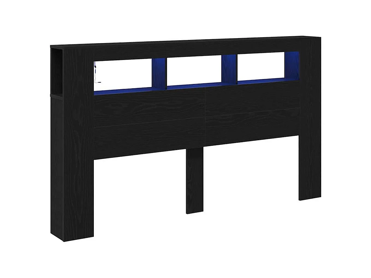 Cabecero LED con estante Roble negro 180 x 18.5 x 103.5 cm