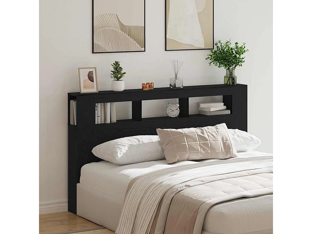 Tête de lit LED avec étagère Chêne noir 180 x 18.5 x 103.5 cm