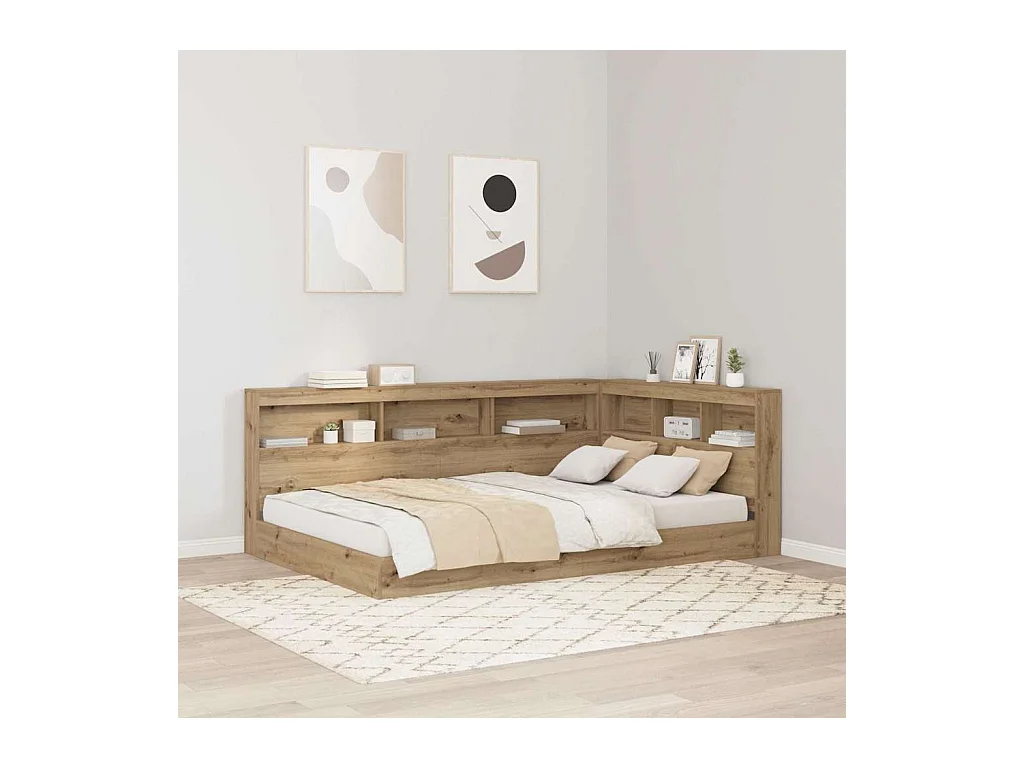 Tête de lit de rangement avec étagère chêne artisanal 120 cm