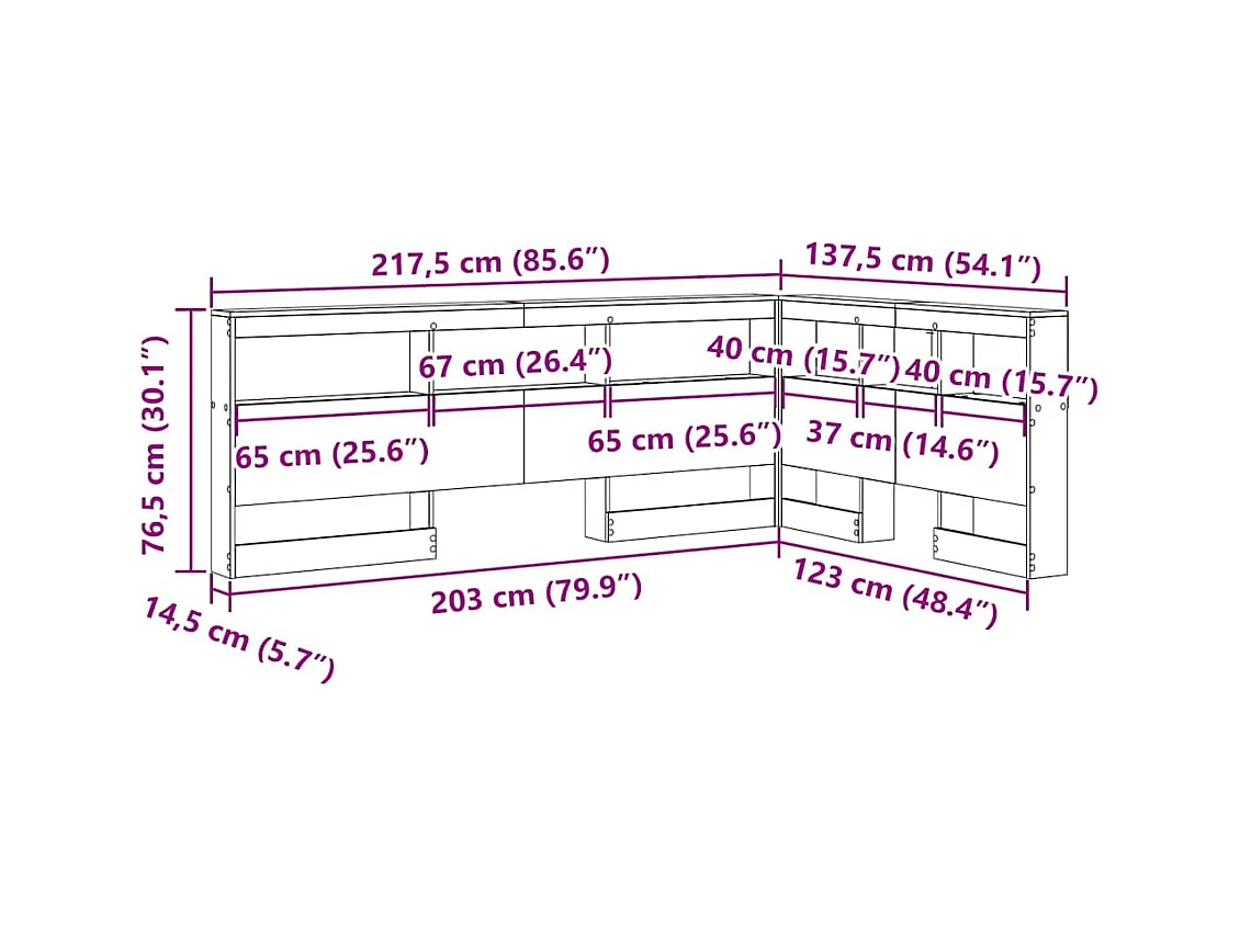 Tête de lit de rangement avec étagère chêne artisanal 120 cm