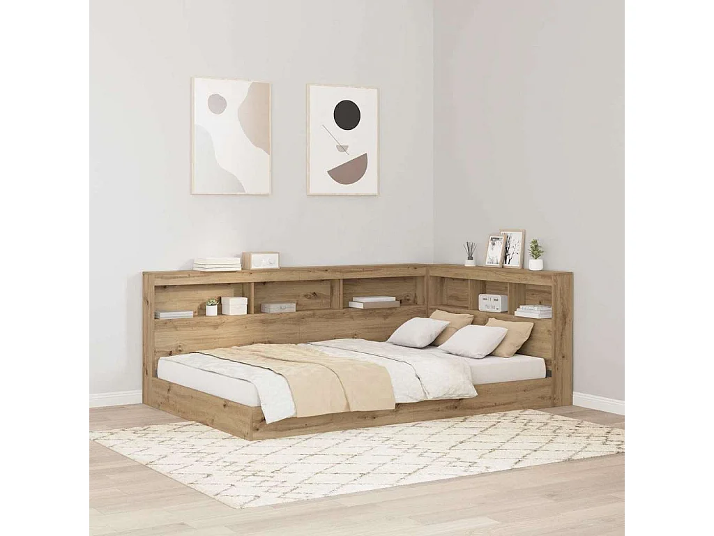 Tête de lit de rangement avec étagère chêne artisanal 120 cm