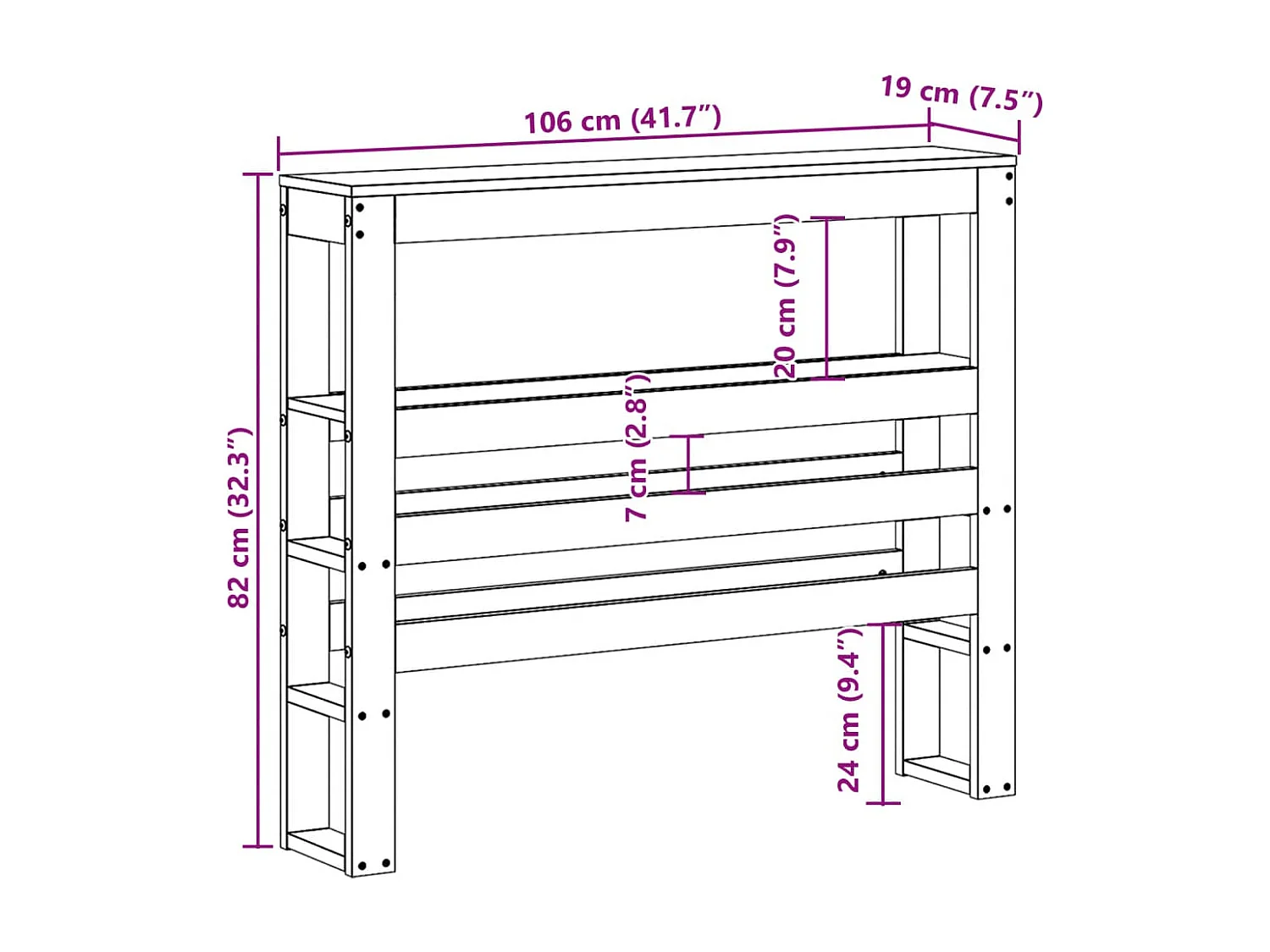Hoofdbord met schappen 100 cm massief grenenhout