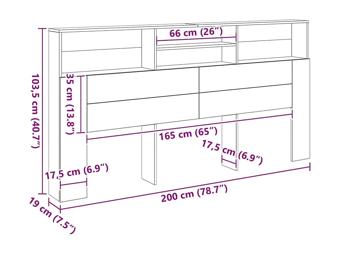 Armoire de tête de lit chêne artisanal 200x19x103,5 cm