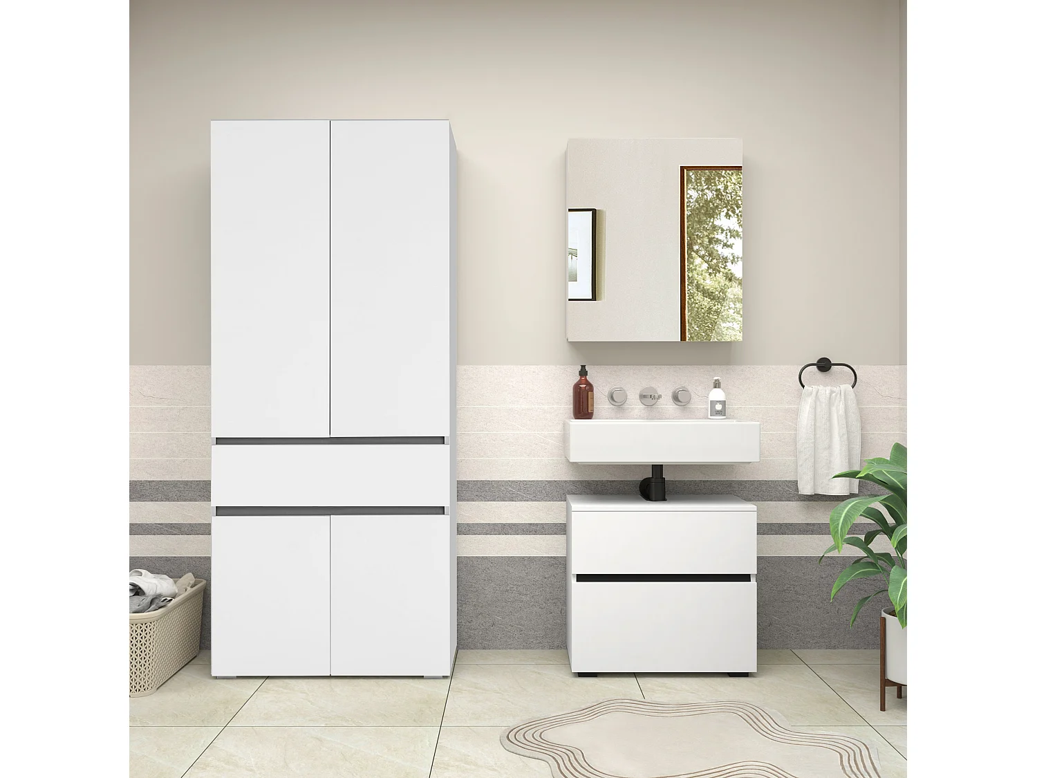 Wisla  | Set de salle de bain avec 2 armoires en aspect bois blanc