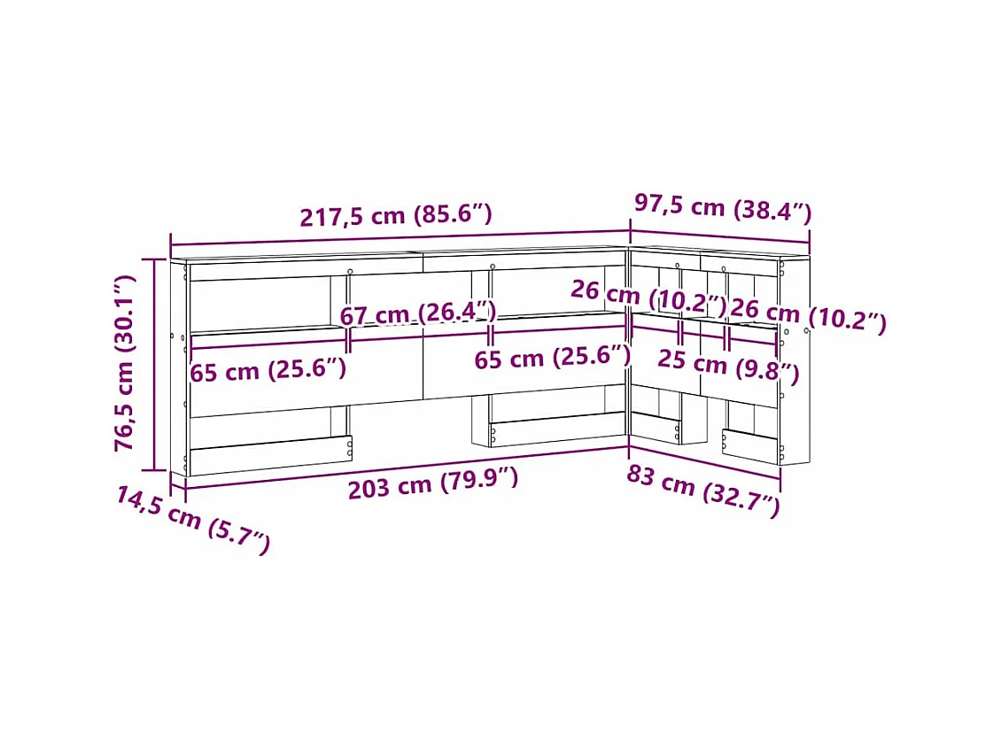 Tête de lit de rangement avec étagère chêne artisanal 80 cm