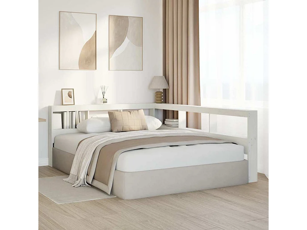 Tête de lit de bibliothèque en forme de L bois massif de pin