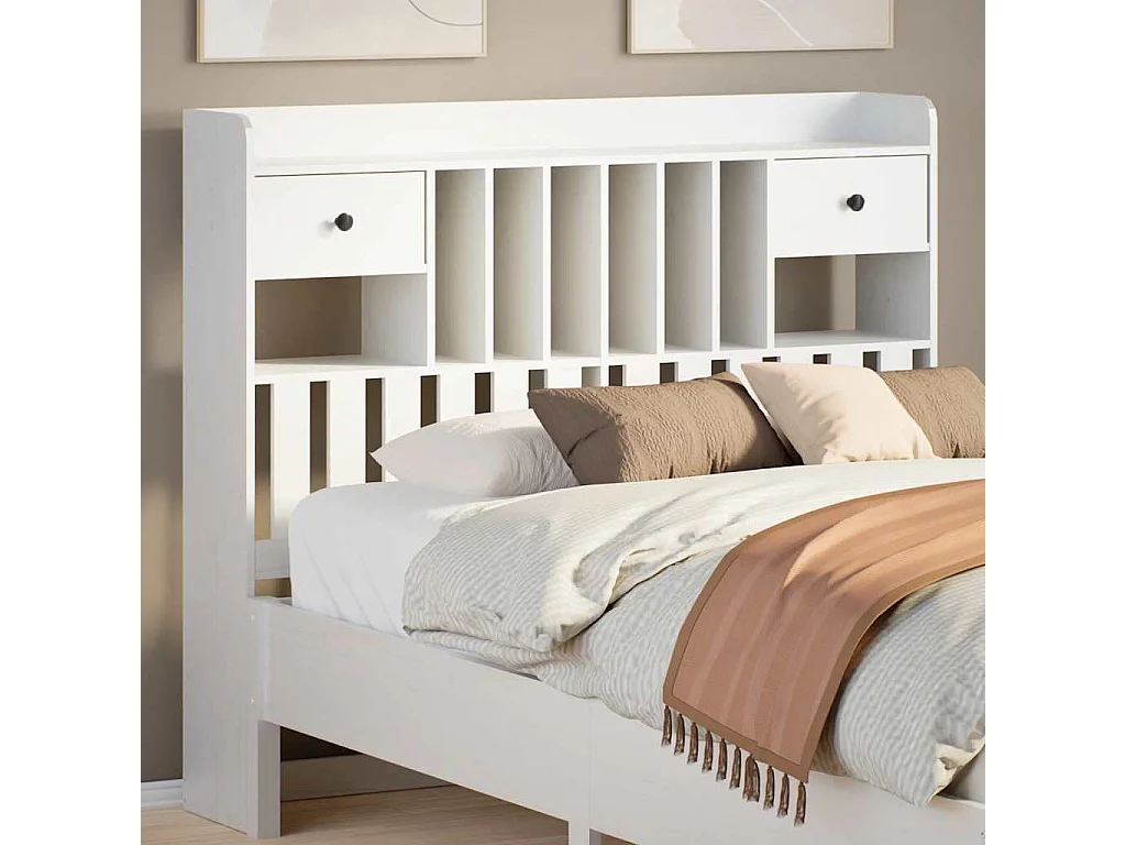 Tête de lit avec rangement blanc 135 cm bois massif de pin
