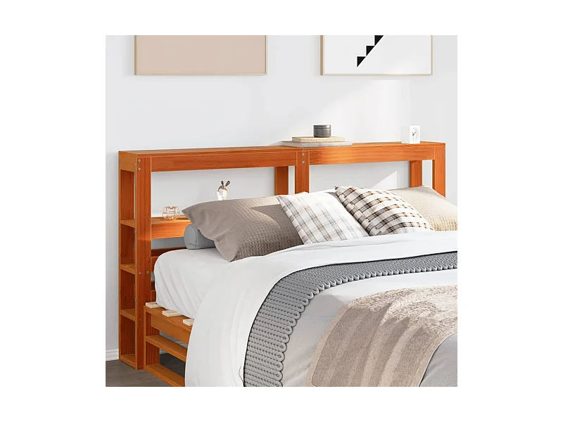 Cabeceira com prateleiras 120 cm pinho maciço castanho-mel