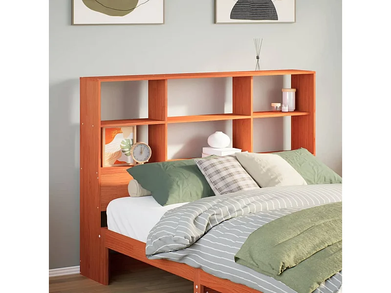 Tête de lit avec rangement cire marron 120cm bois massif de pin