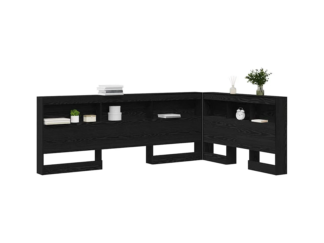 Opberghoofdbord met plank Zwart eiken 120 cm Bewerkt hout
