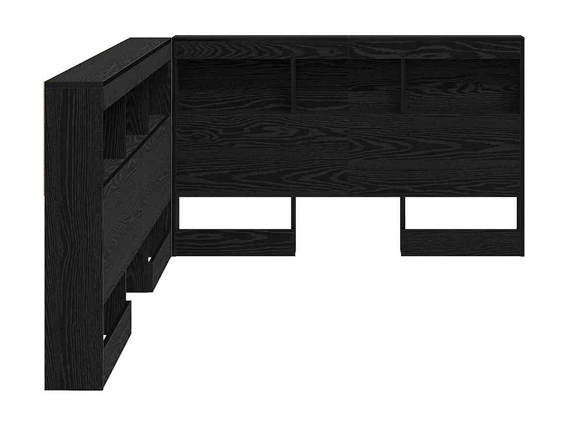 Opberghoofdbord met plank Zwart eiken 120 cm Bewerkt hout