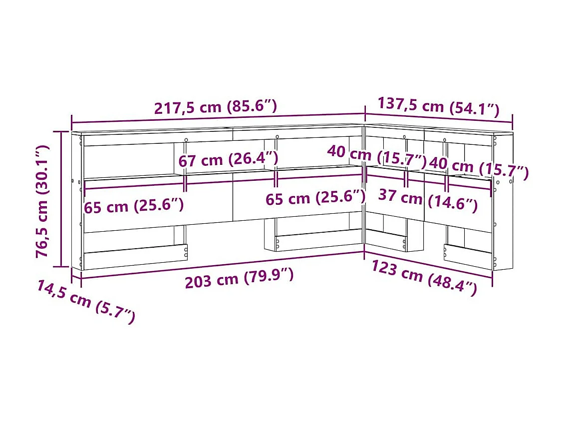 Tête de lit de rangement Chêne noir 120 cm Bois d'ingénierie