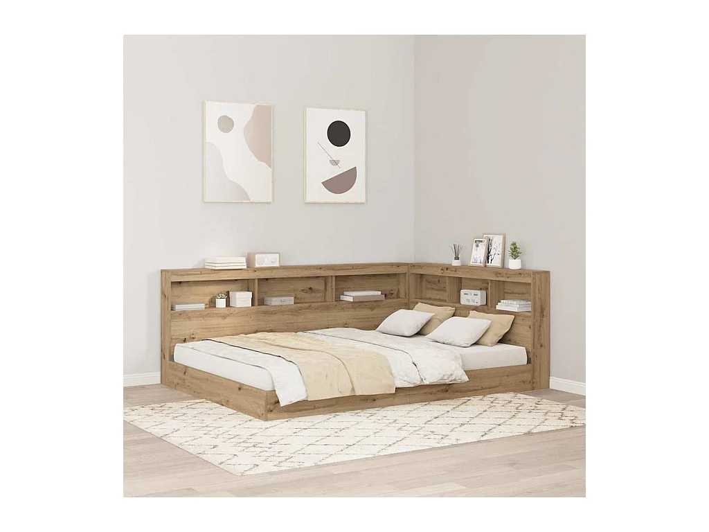 Tête de lit de rangement avec étagère chêne artisanal 150 cm