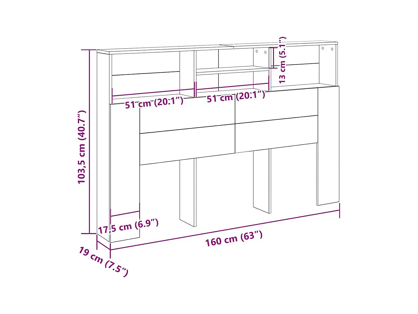 Cabecero de armario con estante Roble negro 160 x 19 x 103.5 cm