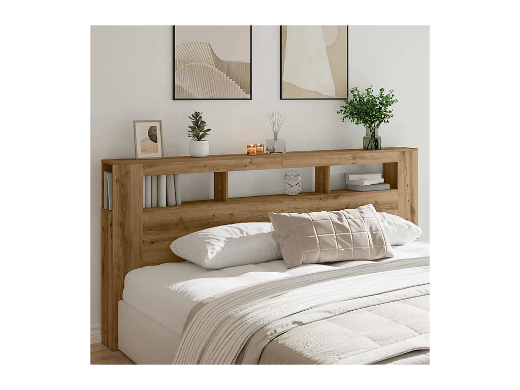 Tête de lit à LED chêne artisanal 220x18,5x103,5 cm