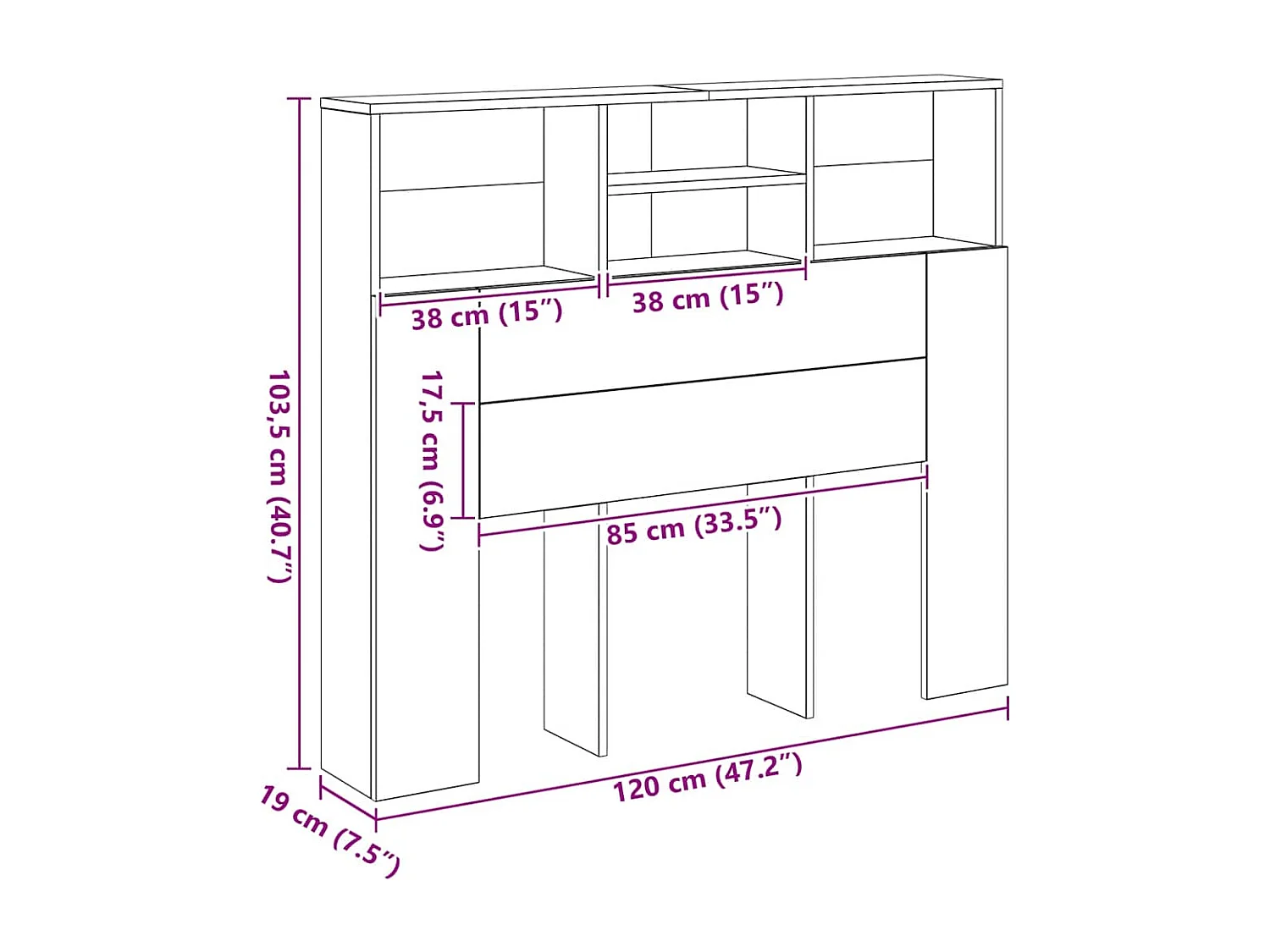 Armoire de tête de lit chêne artisanal 120x19x103,5 cm