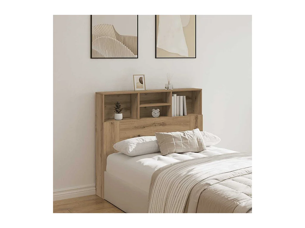 Hoofdbordkast 120x19x103,5 cm bewerkt hout artisanaal eiken