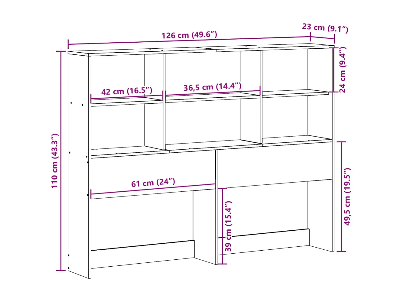 Tête de lit avec rangement blanc 120 cm bois massif de pin