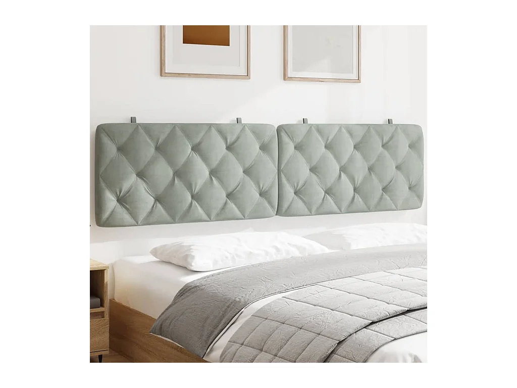 Cabecero de cama acolchado terciopelo gris claro 193 cm