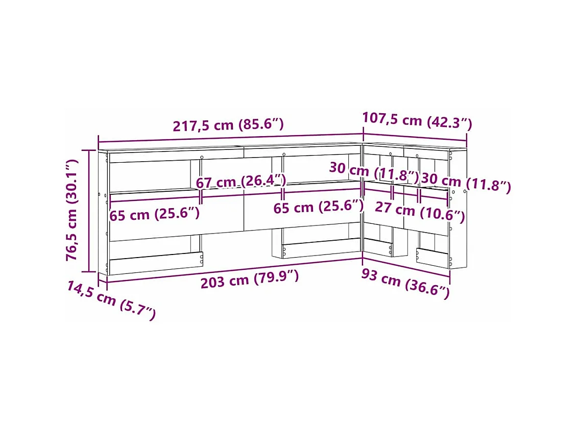 Tête de lit de rangement avec étagère chêne artisanal 90 cm