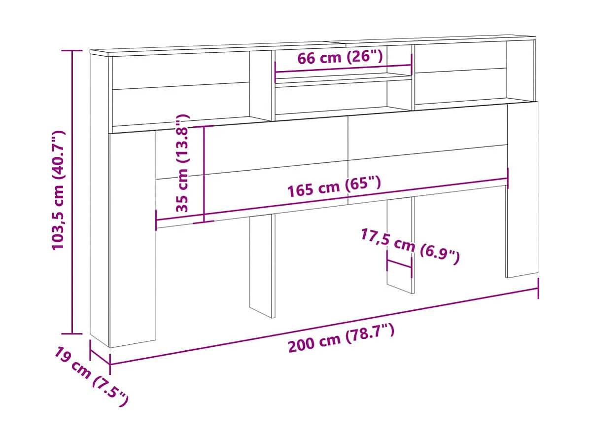 Armoire de tête de lit vieux bois 200x19x103,5 cm