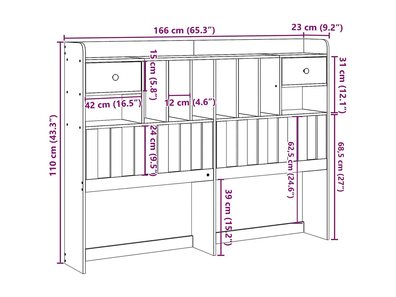 Tête de lit avec rangement 75 cm bois massif de pin