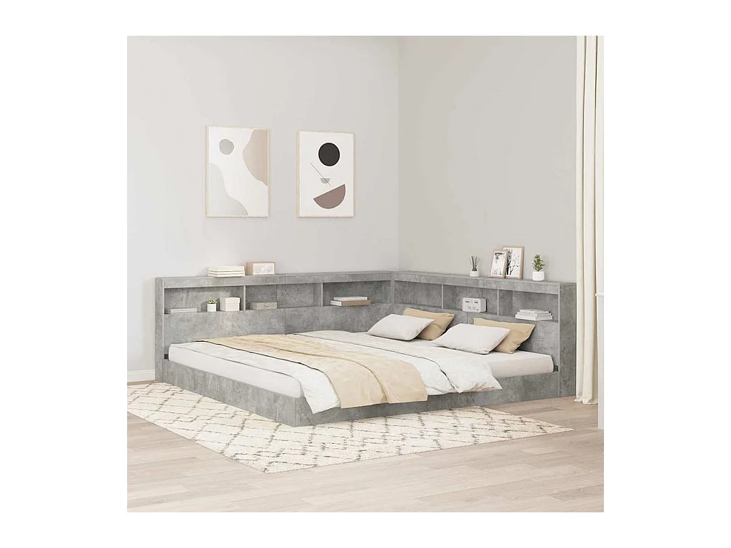 Tête de lit de rangement Gris béton 200 cm Bois d'ingénierie