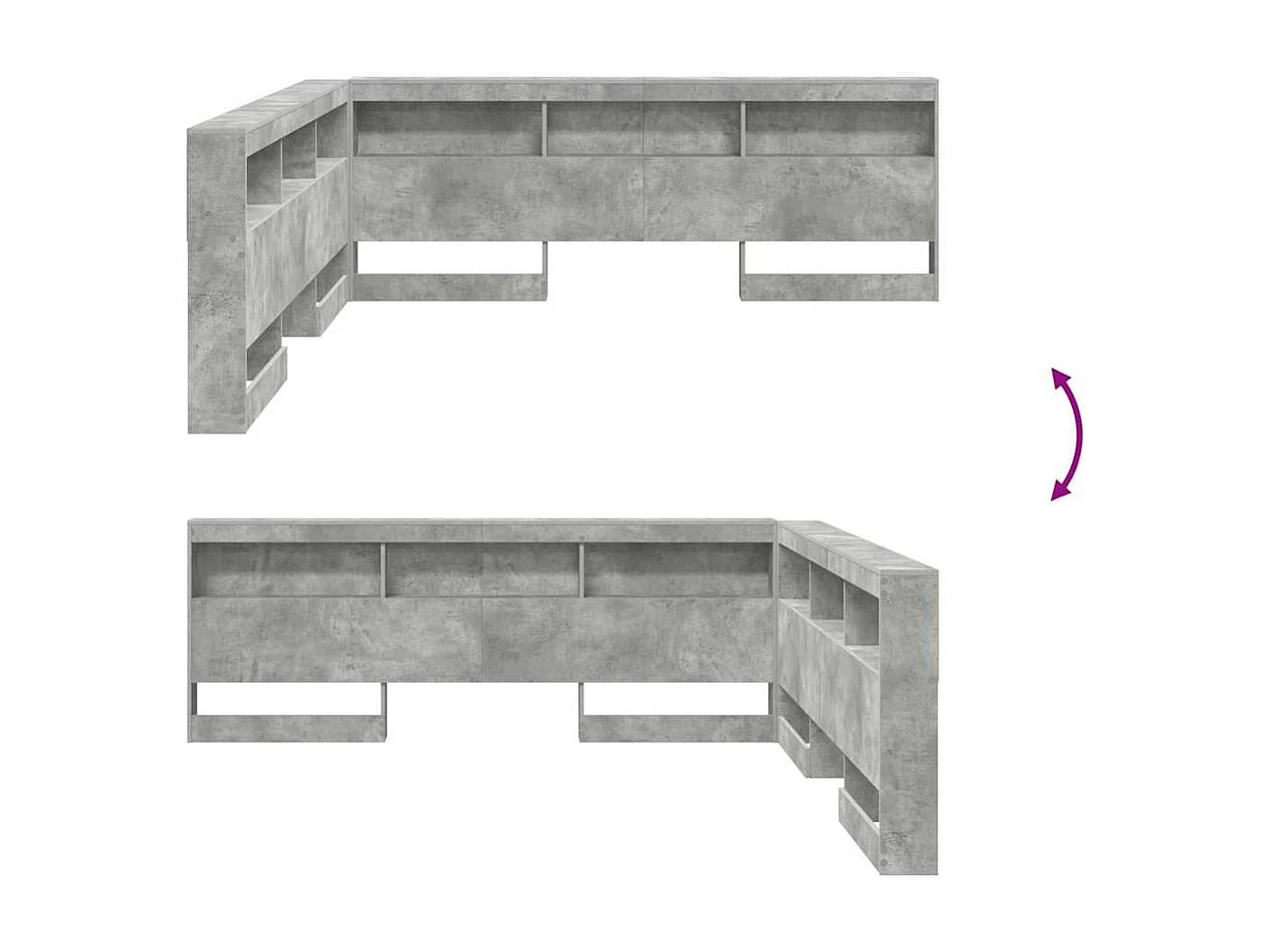 Tête de lit de rangement Gris béton 200 cm Bois d'ingénierie