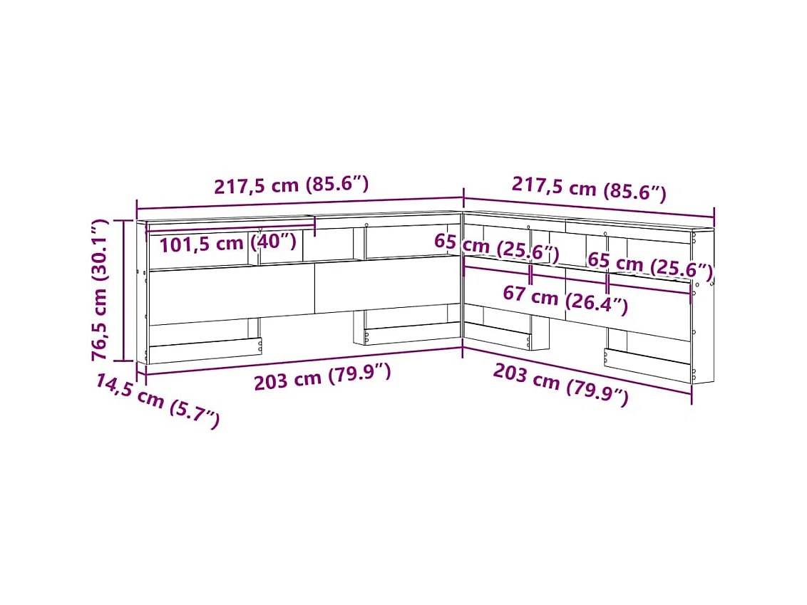 Tête de lit de rangement Gris béton 200 cm Bois d'ingénierie