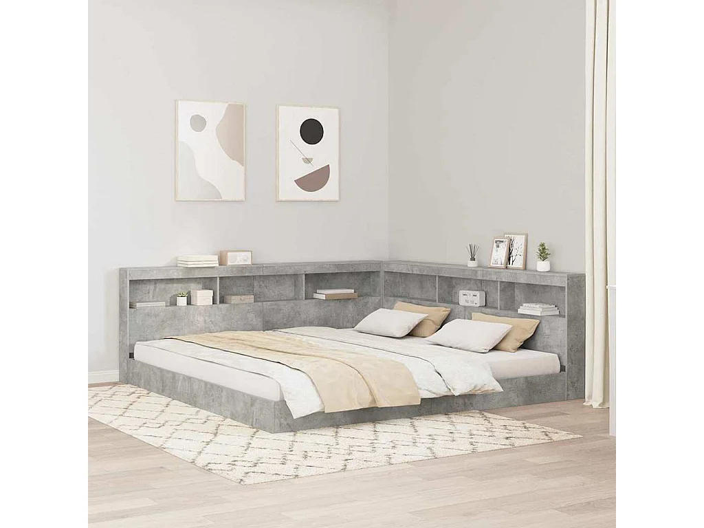 Tête de lit de rangement Gris béton 200 cm Bois d'ingénierie