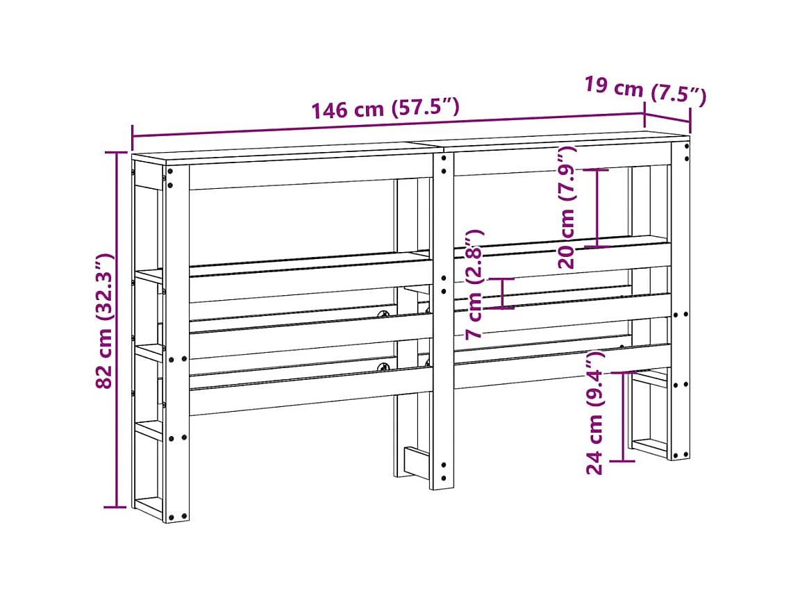 Hoofdbord met schappen 140 cm massief grenenhout wit