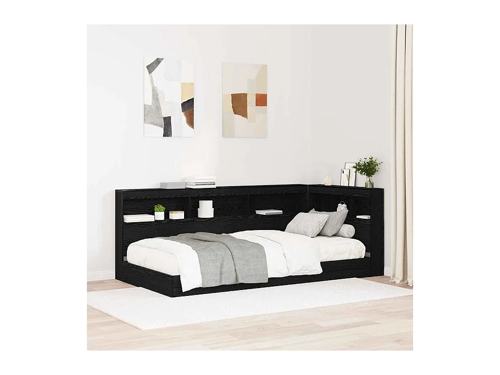 Cabecera de almacenamiento con estante Roble negro 75 cm