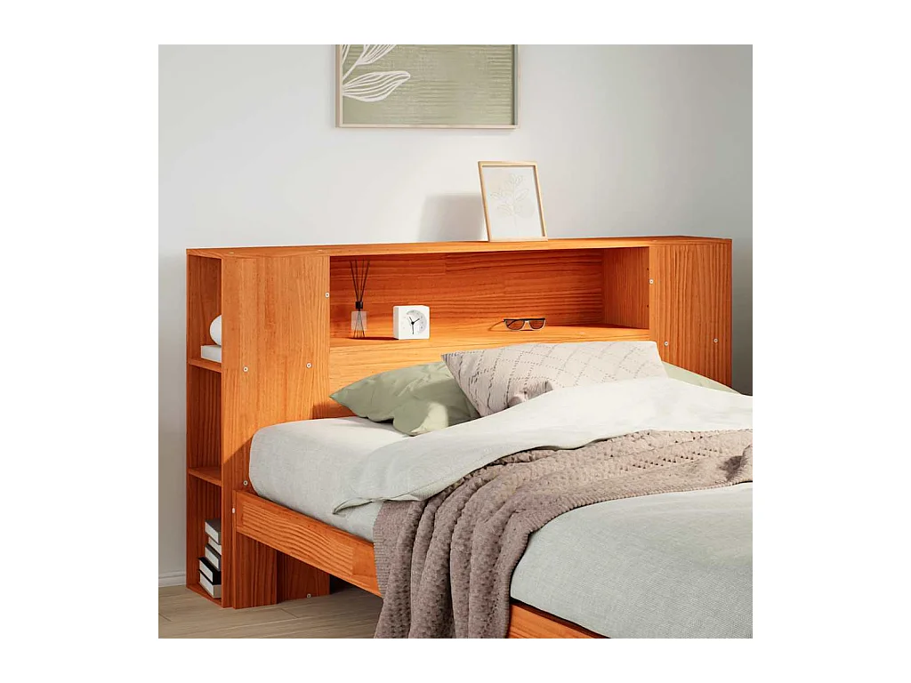 Tête de lit avec rangement cire marron 150cm bois massif de pin