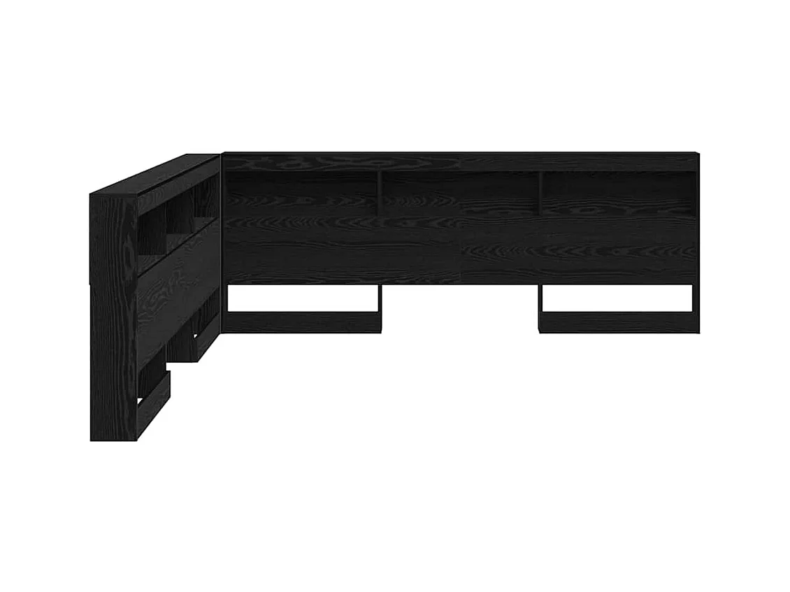 Opberghoofdbord met plank Zwart eiken 180 cm Bewerkt hout