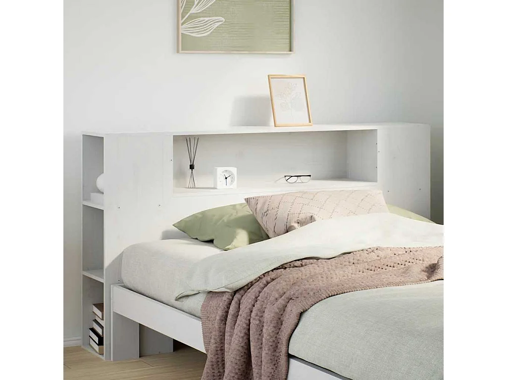 Tête de lit avec rangement blanc 150 cm bois massif de pin