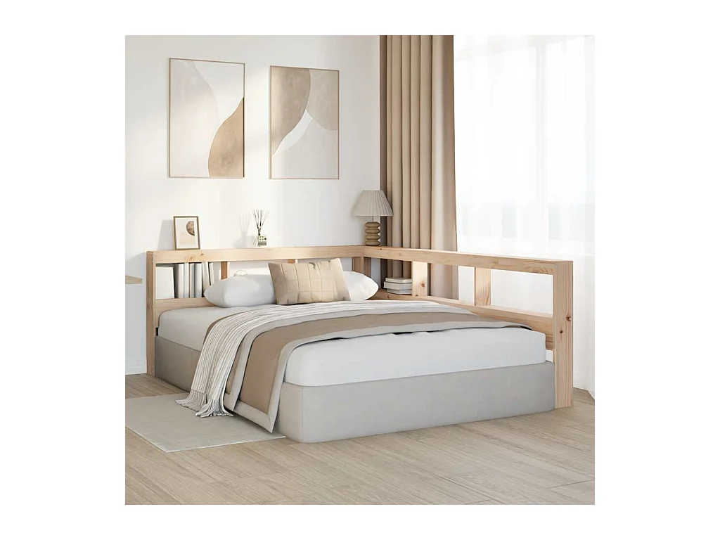 Cabecero librería en forma de L madera maciza de pino 135 cm