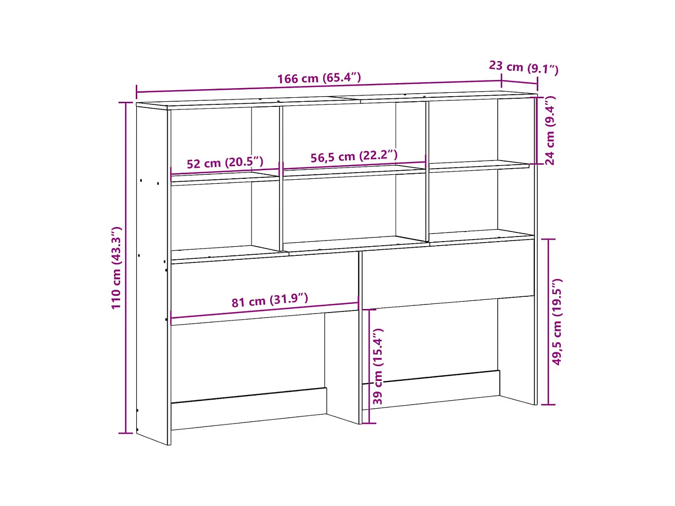 Hoofdbord met opbergruimte 160 cm massief grenenhout wit