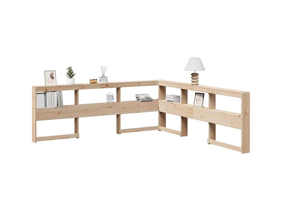 Cabecero librería en forma de L madera maciza de pino 200 cm