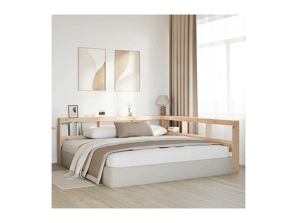 Cabecero librería en forma de L madera maciza de pino 200 cm