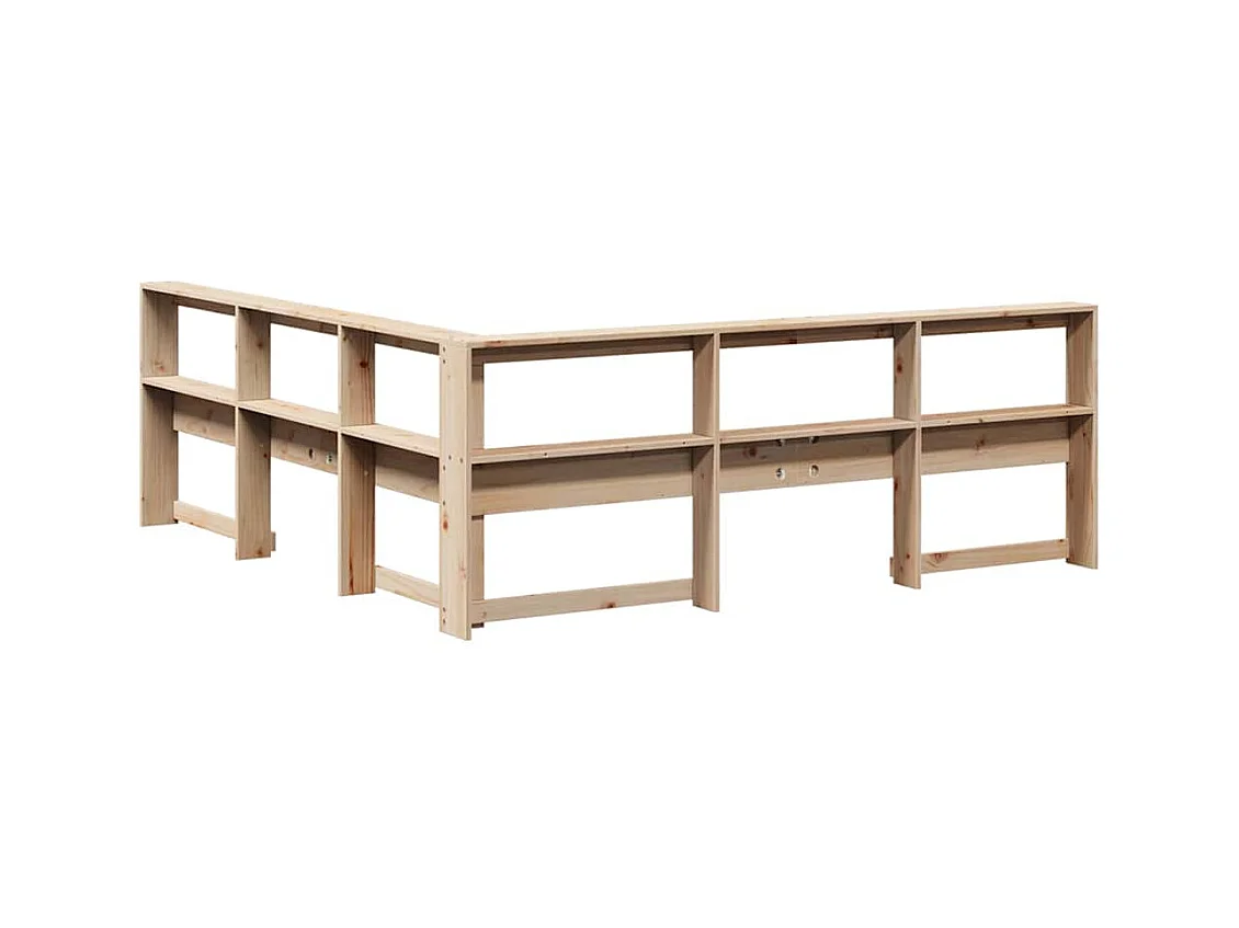 Cabecero librería en forma de L madera maciza de pino 200 cm