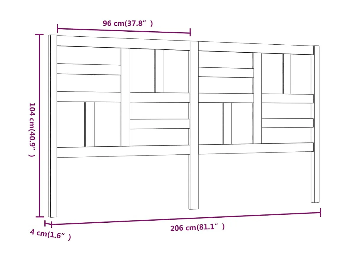 Hoofdbord 206x4x104 cm massief grenenhout
