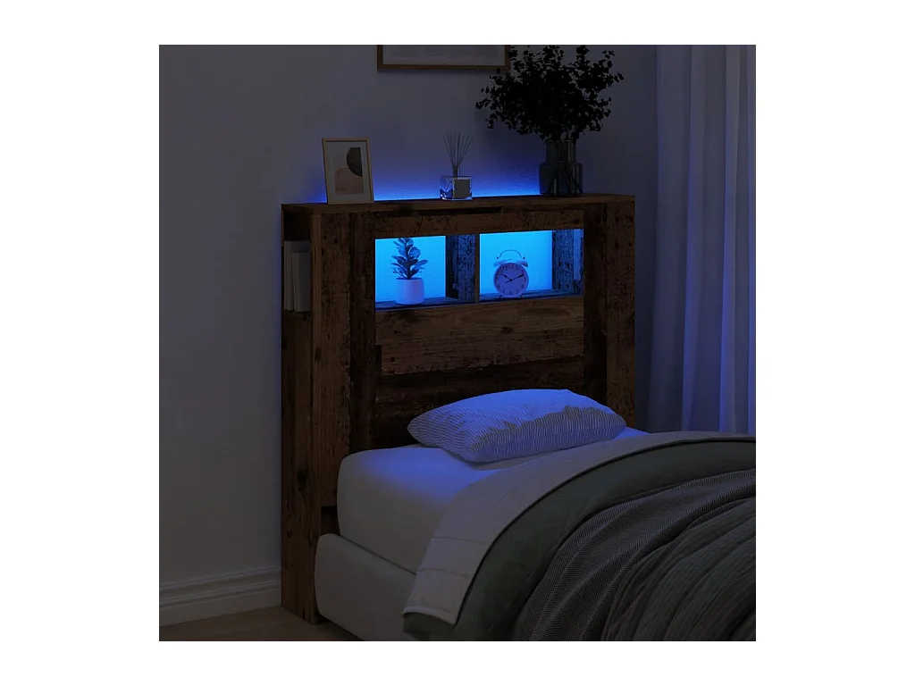 Cabecero con LED madera ingeniería envejecida 100x18,5x103,5 cm