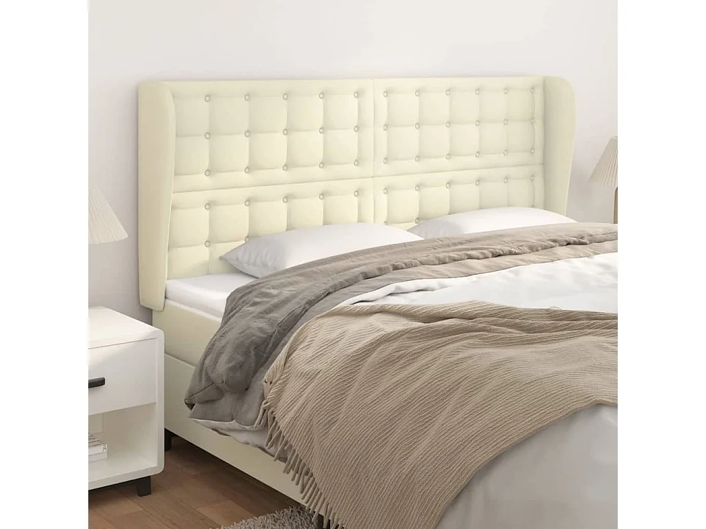 Tête de lit avec oreilles Crème 203x23x118/128 cm Similicuir