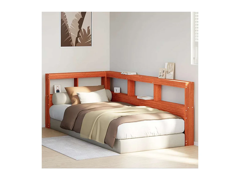 Tête de lit de bibliothèque en forme de L bois massif de pin