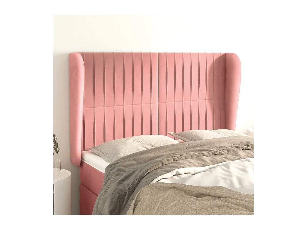 Hoofdbord met randen 147x23x118/128 cm fluweel roze