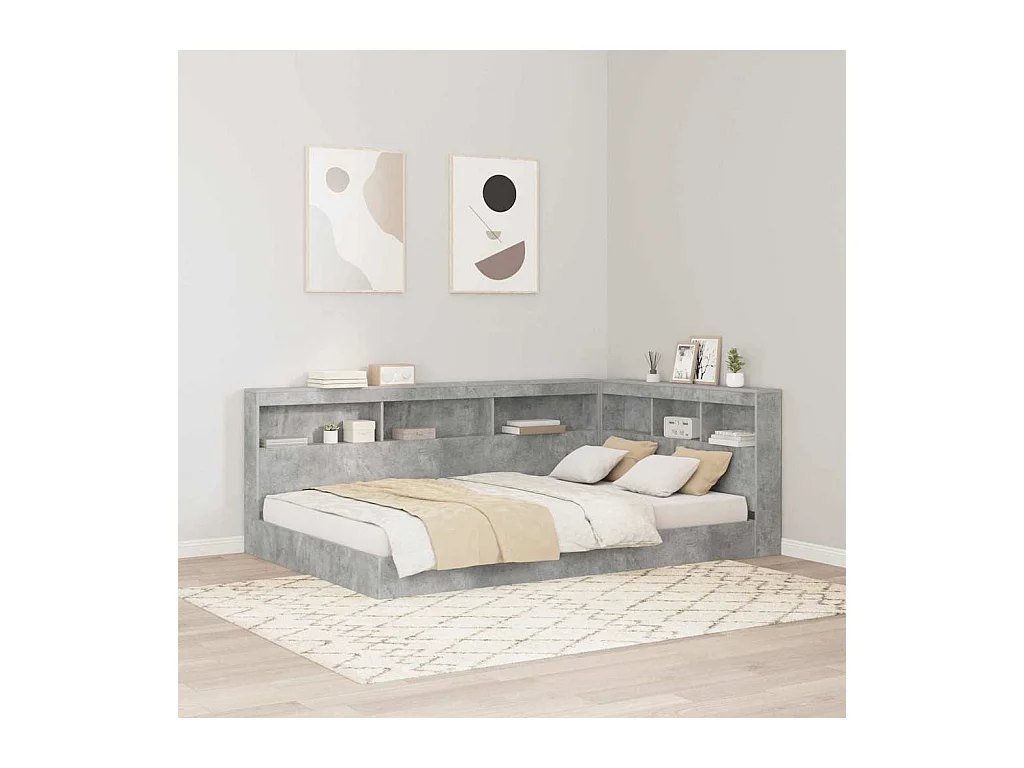 Cabecera de almacenamiento con estante Gris hormigón 120 cm